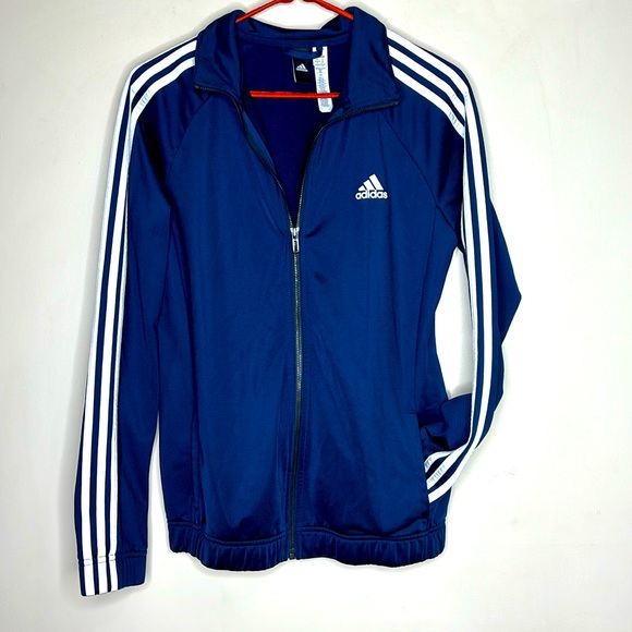 adidas Jackets & Blazers - ADIDAS | Classic Blue With White Stripes Warm Up Jacket | Zip Up With Pockets